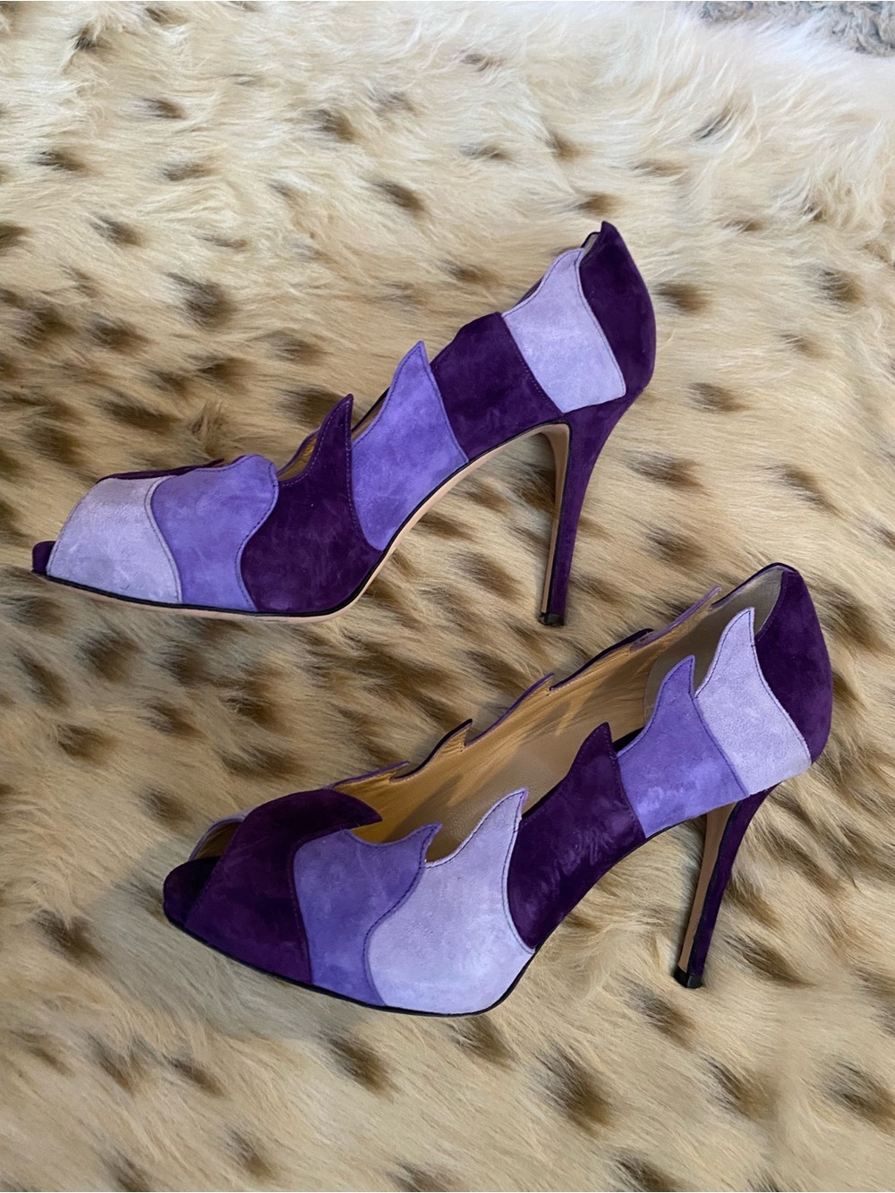 Purple Patchwork Suede Peep-Toe Stiletto Heels 37 - Picture 8 of 10